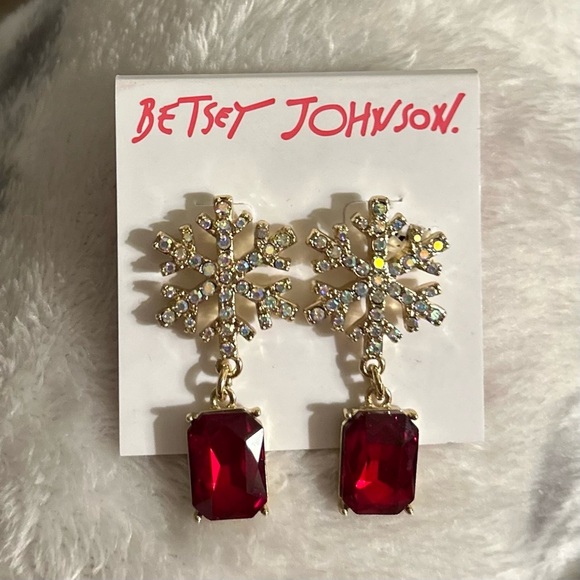 Betsey Johnson Snowflake Sparkly Drop Earrings - Picture 1 of 4